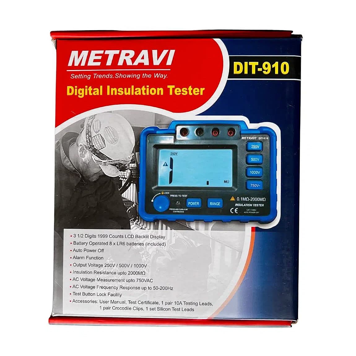 Metravi 250V - 1000V Digital Insulation Resistance Tester, DIT-910