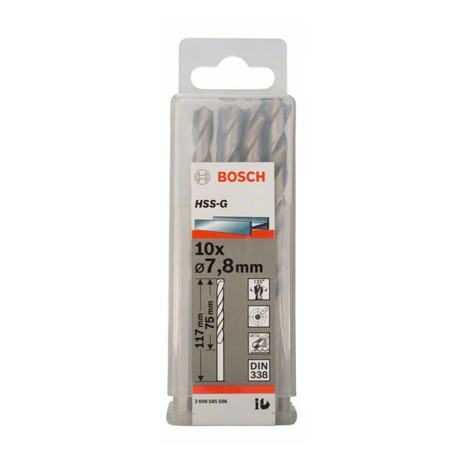 Bosch 7.80 x 117 mm HSS Metal Drill Bits (Pack of 10 Pcs), 2 608 585 506