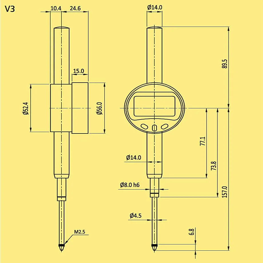 Baker 50 mm / 2.0 inch Value Line Plunger Type Digital Dial Gauge, V3