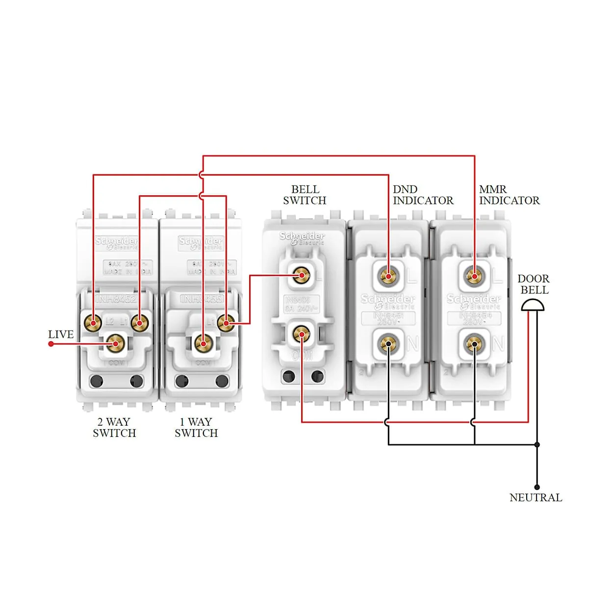 Schneider Electric Zencelo 2 Module Make My Room Switch - White (Pack of 10 Pcs), INH8453(BZ)