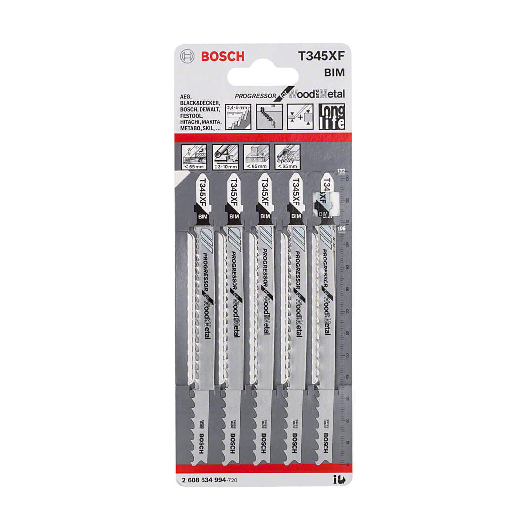 Bosch 132 mm Jigsaw Blades Progressor for Wood & Metal (T 345 XF), 2 608 634 994