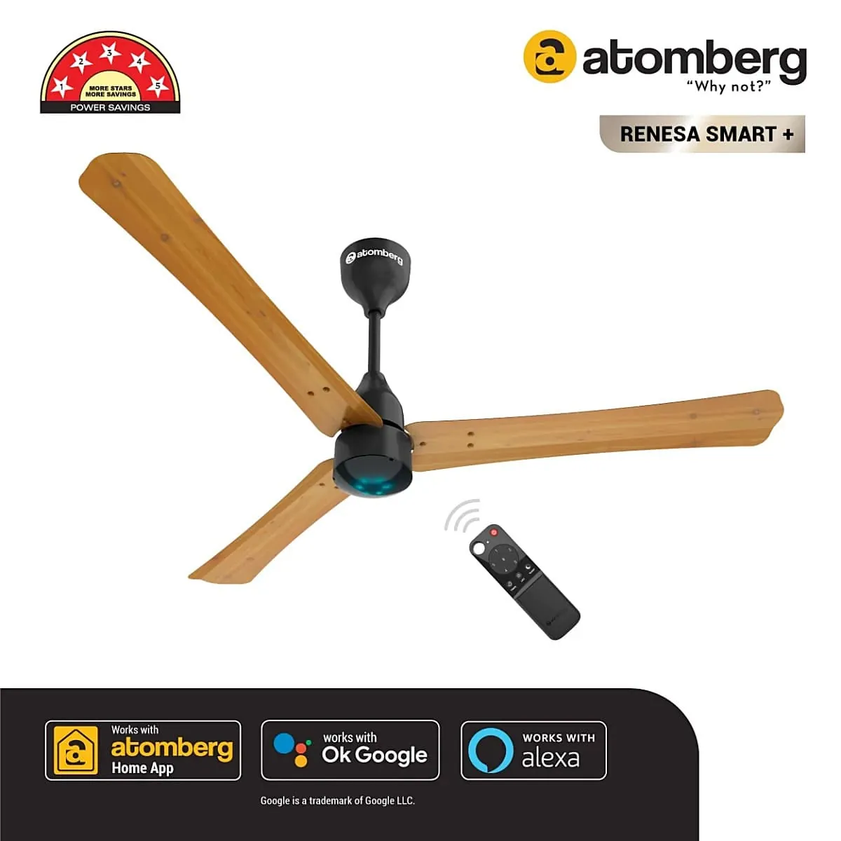 Atomberg Renesa Smart+ 1200 mm IOT enabled Ceiling Fans with BLDC Motor and Remote (Golden Oakwood)