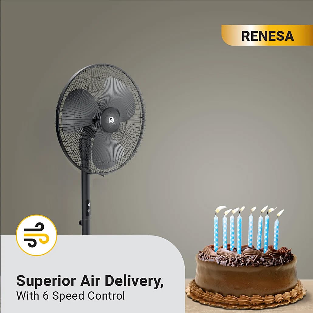 Atomberg Renesa Pedestal Fan 400 mm BLDC Motor Energy Saving With Remote Control (Black)
