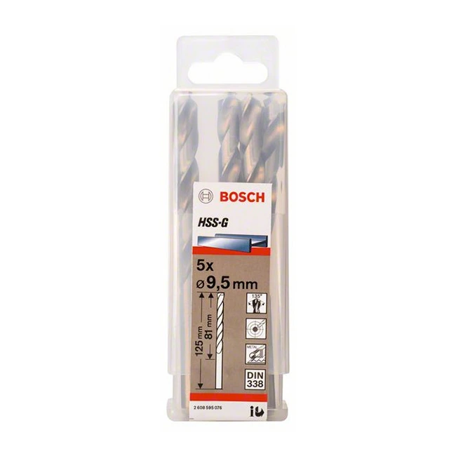 Bosch 9.50 x 125 mm HSS Metal Drill Bits (Pack of 5 Pcs), 2 608 595 076