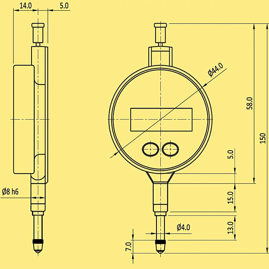 Baker 12.5 mm / 0.5 inch IP65 Mini Waterproof Plunger Type Digital Dial Gauge (Swiss Technology), MD001