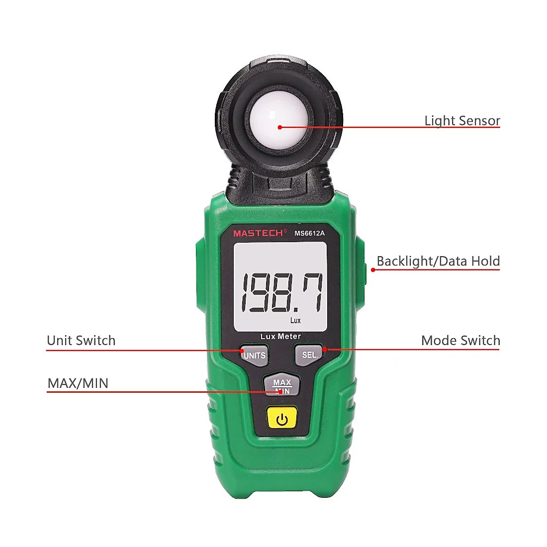 Mastech 0 - 200000 Lux / 0 - 20000 FC Lux Meter, MS6612A