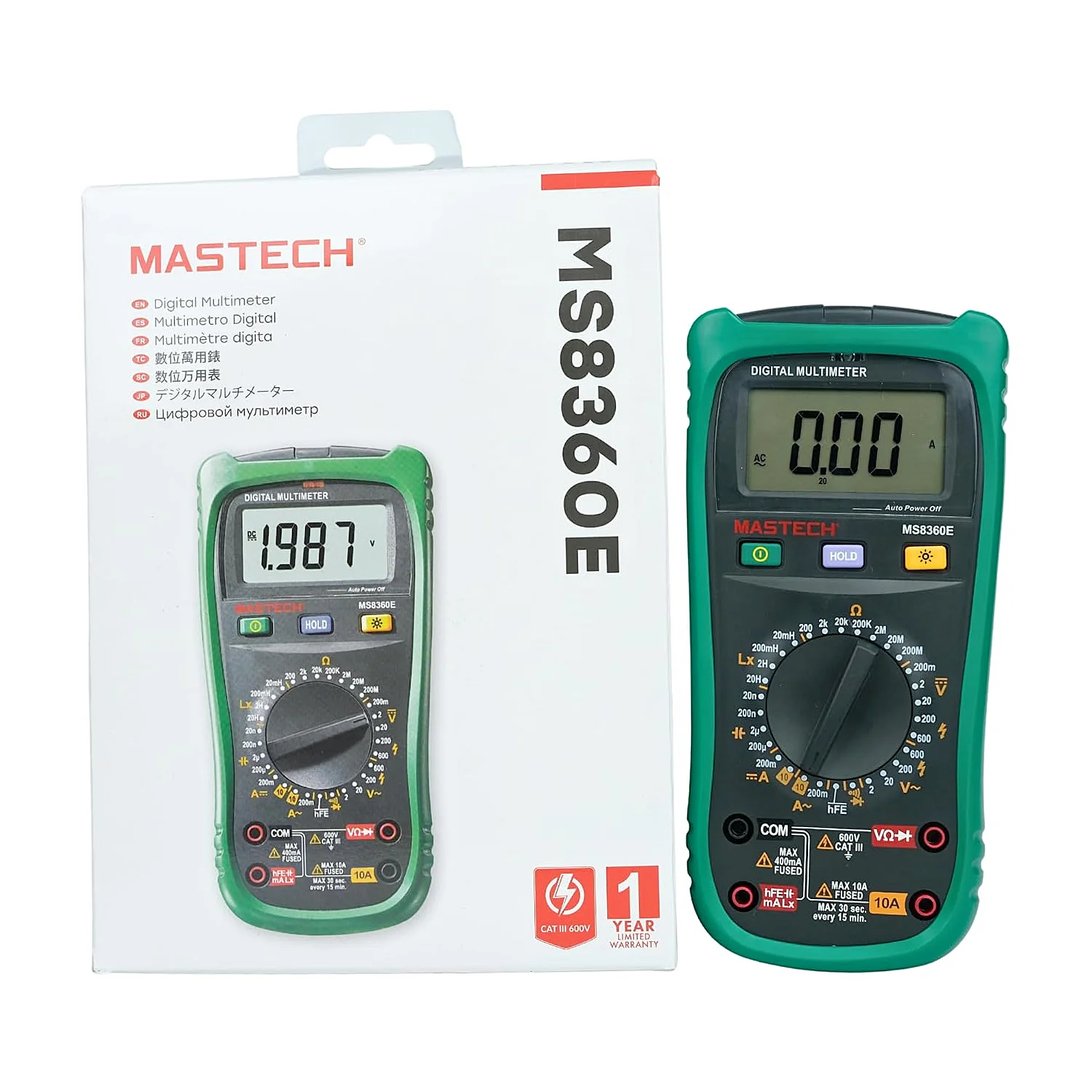 Mastech 2000 Count / 600V AC/DC Non-Contact Voltage Digital Multimeter, MS8360E