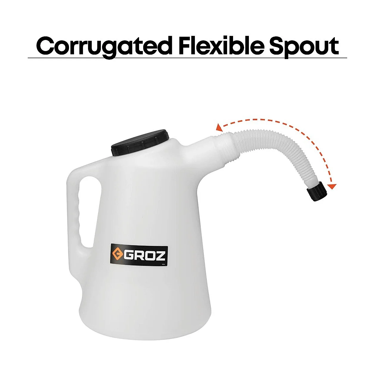 Groz 8 Ltr Plastic Flexible Spout Measure (High Density), MSR/P/F-8