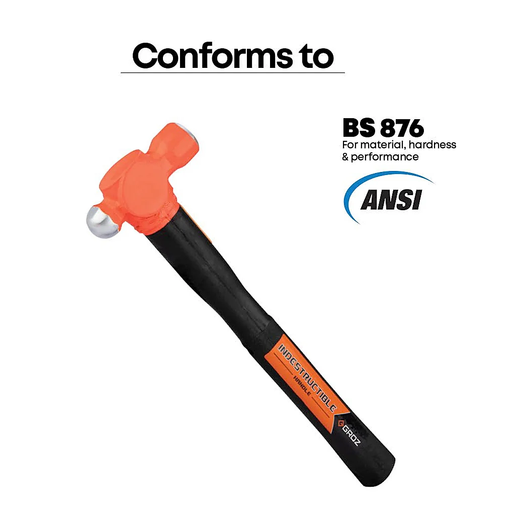 Groz 450 Gms Heavy Duty Ball Pein Hammer with Indestructible Handle, BPID/16/14