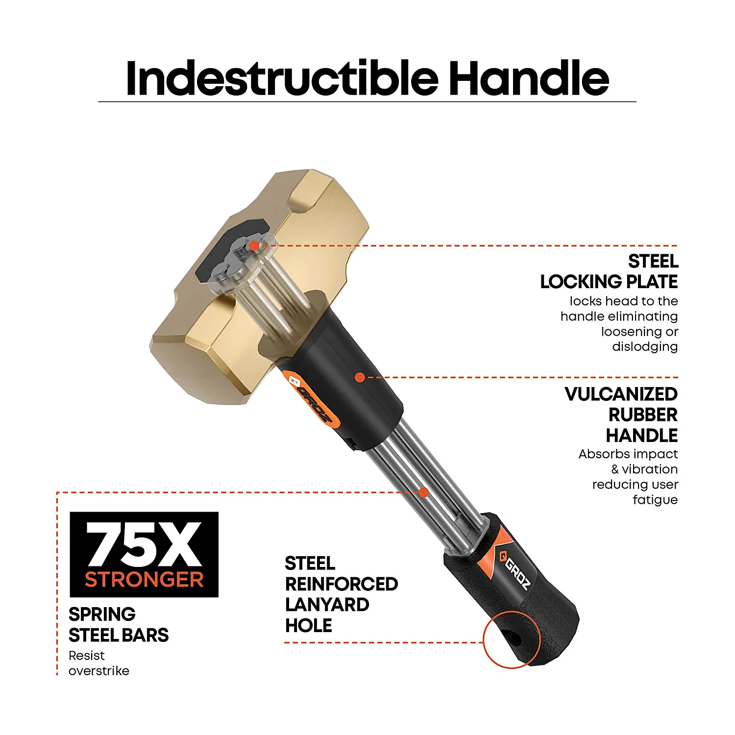 Groz 3600 Gms Brass Head Sledge Hammer With 30 inch Indestructible Handle, SHID/8/30/BR