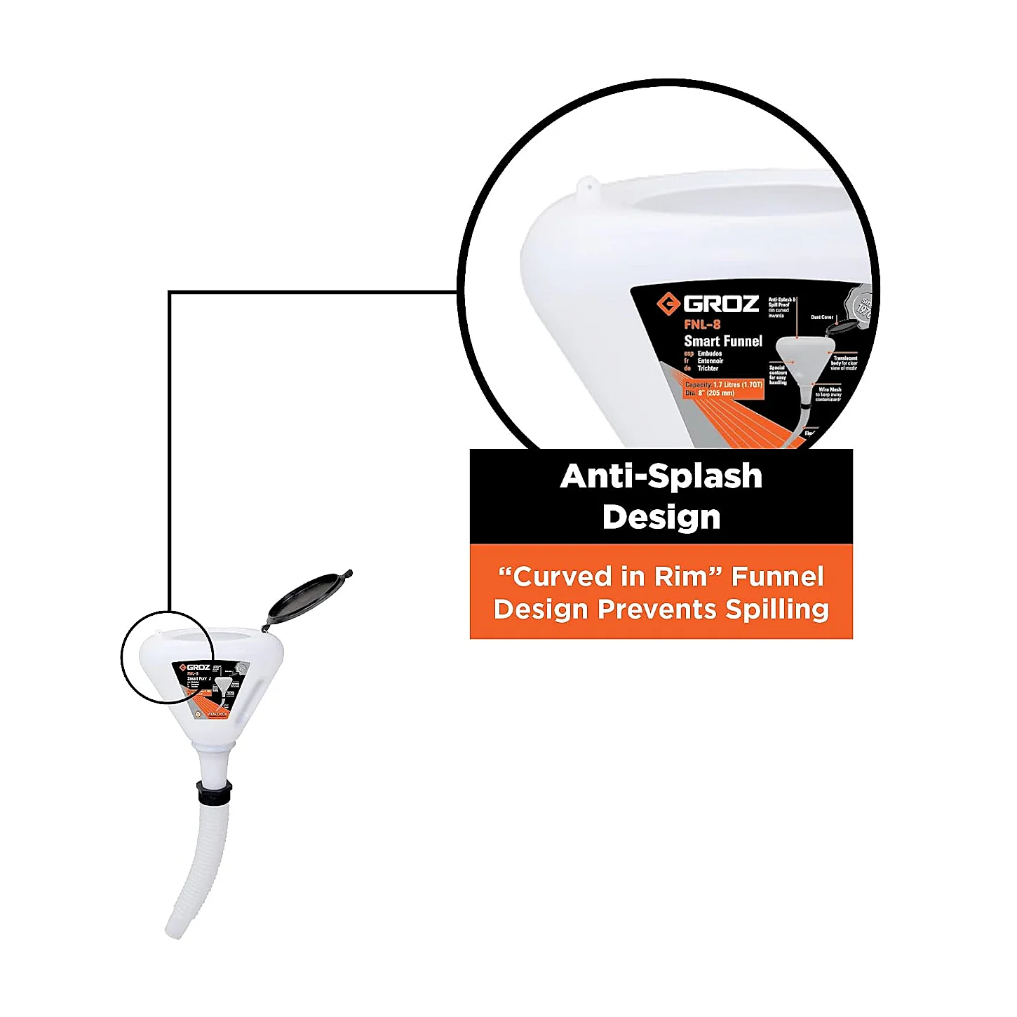 Groz 205 mm Heavy Duty Anti Splash Smart Funnel, FNL/8