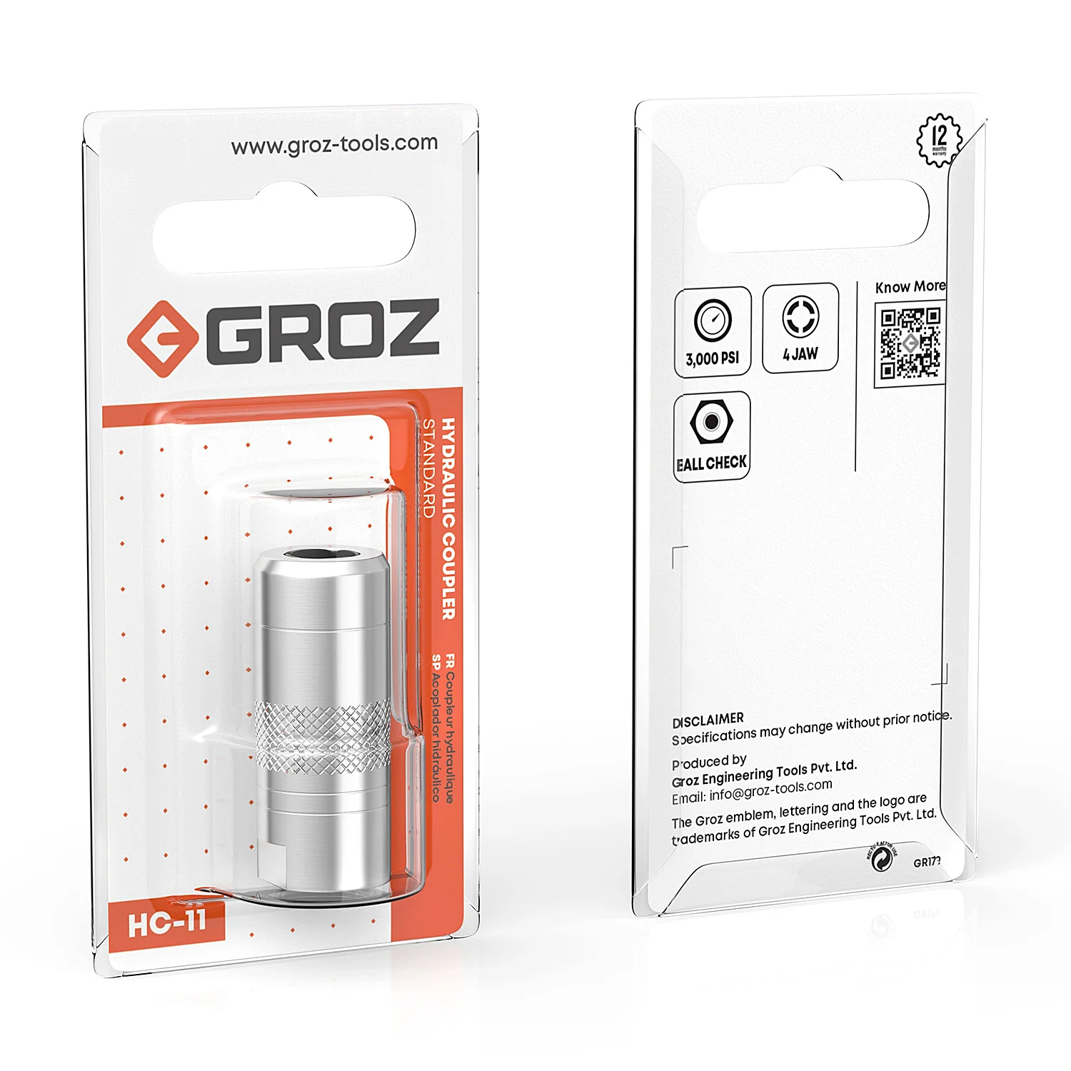 Groz 1/8" BSP Thread 4 Jaw Standard Hydraulic Coupler, HC/11/4/BSP
